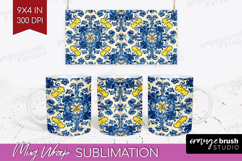 Mediterranean Mug Wrap - Italian Tile Mug PNG Sublimation Product Image 1