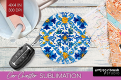 Mediterranean Car Coaster - Italian Tile Coaster PNG Product Image 1