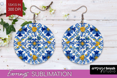 Mediterranean Round Earrings - Italian Tile PNG Sublimation Product Image 1