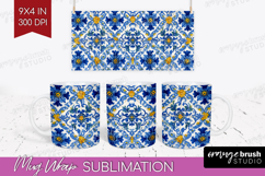 Mediterranean Mug Wrap - Italian Tile Mug PNG Sublimation Product Image 1