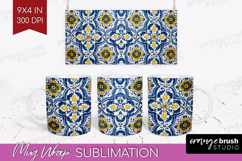 Mediterranean Mug Wrap - Italian Tile Mug PNG Sublimation Product Image 1