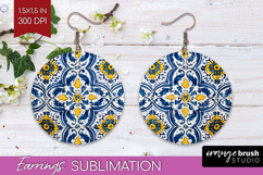 Mediterranean Round Earrings - Italian Tile PNG Sublimation Product Image 1