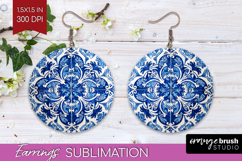 Mediterranean Round Earrings - Italian Tile PNG Sublimation Product Image 1