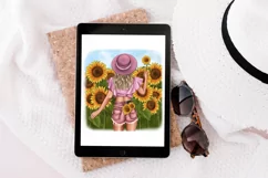 Clipart Sunflowers, Fashionable Girl with Sunflowers. Product Image 4