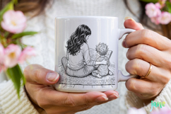 Mom and Daughter Line Art PNG Product Image 3