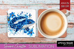 Moray Floral Square Coaster Blue Flowers Coaster PNG Product Image 1