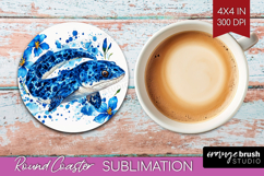 Moray Floral Round Coaster Blue Flowers Coaster PNG Product Image 1