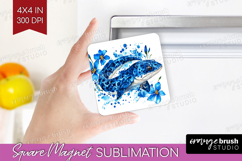 Moray Floral Magnet Sublimation Blue Flowers Square Magnet Product Image 1