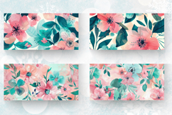 Pink &amp; Teal Watercolor Flowers Mug Wrap Sublimation Designs Product Image 2