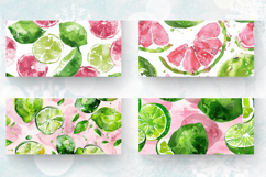 Pink &amp; Green Watercolor Limes Mug Wrap Sublimation Designs Product Image 2