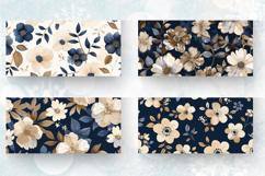 Navy and Beige Flowers Mug Wrap Sublimation Designs Product Image 2