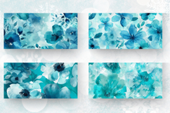 Turquoise Watercolor Flower Mug Wrap Sublimation Designs Product Image 2