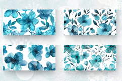 Watercolor Turquoise Flowers Mug Wrap Sublimation Designs Product Image 2