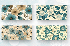 Teal &amp; Beige Flowers Mug Wrap Sublimation Designs Product Image 2