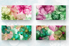 Pink &amp; Green Alcohol Ink Flowers Mug Wrap Sublimation Design Product Image 2