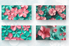 Pink &amp; Teal 3D Flowers Mug Wrap Sublimation Designs Product Image 2