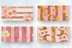 Pink &amp; Gold Floral Stripes Mug Wrap Sublimation Designs Product Image 2