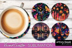 Neon Halloween Coasters - Spooky Round Coaster Sublimation Product Image 1