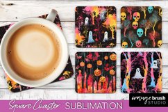 Neon Halloween Coasters - Spooky Square Coaster Sublimation Product Image 1