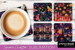 Neon Halloween Coasters - Spooky Square Coaster Sublimation Product Image 1