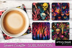 Neon Halloween Coasters - Spooky Square Coaster Sublimation Product Image 1