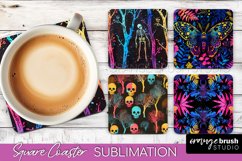 Neon Halloween Coasters - Spooky Square Coaster Sublimation Product Image 1