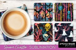 Neon Halloween Coasters - Spooky Square Coaster Sublimation Product Image 1