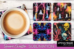 Neon Halloween Coasters - Spooky Square Coaster Sublimation Product Image 1