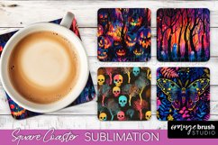 Neon Halloween Coasters - Spooky Square Coaster Sublimation Product Image 1