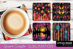 Neon Halloween Coasters - Spooky Square Coaster Sublimation Product Image 1