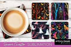 Neon Halloween Coasters - Spooky Square Coaster Sublimation Product Image 1