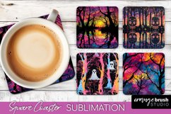 Neon Halloween Coasters - Spooky Square Coaster Sublimation Product Image 1