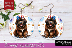 Newfoundland Dog Round Earrings Patriotic Dog PNG Product Image 1