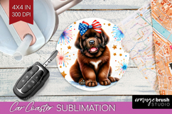 Newfoundland Dog Car Coaster Patriotic Dog Coaster PNG Product Image 1