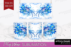 Octopus Floral Mug Wrap Blue Flowers Mug PNG Sublimation Product Image 1