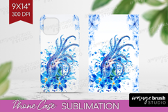 Octopus Floral Phone Case PNG Blue Flowers Case PNG Product Image 1