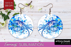 Octopus Floral Round Earrings Blue Flowers PNG Sublimation Product Image 1