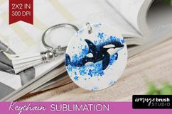 Orca Floral Keychain PNG Blue Flowers Keychain Sublimation Product Image 1