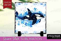Orca Floral Slate PNG Blue Flowers Square Slate Sublimation Product Image 1