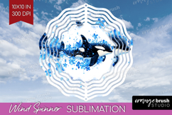 Orca Floral Wind Spinner Sublimation PNG Blue Flowers Round Product Image 1