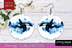 Orca Floral Round Earrings Blue Flowers PNG Sublimation Product Image 1