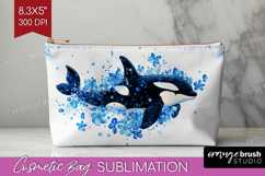 Orca Floral Cosmetic Bag Blue Flowers Makeup Bag PNG Product Image 1