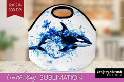Orca Floral Lunch Bag Blue Flowers Lunch Bug PNG Sublimation Product Image 1