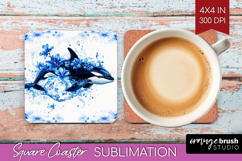 Orca Floral Square Coaster Blue Flowers Coaster PNG Product Image 1