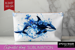 Orca Floral Cosmetic Bag Blue Flowers Makeup Bag PNG Product Image 1