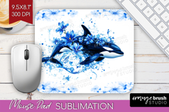 Orca Floral Mouse Pad Sublimation Blue Flowers Mousepad PNG Product Image 1