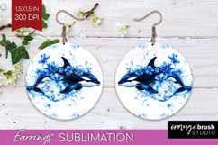 Orca Floral Round Earrings Blue Flowers PNG Sublimation Product Image 1