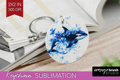 Orca Floral Keychain PNG Blue Flowers Keychain Sublimation Product Image 1
