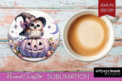 Owl Halloween Round Coaster Coquette Coaster PNG Sublimation Product Image 1