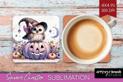 Owl Halloween Square Coaster Coquette Coaster PNG Product Image 1
